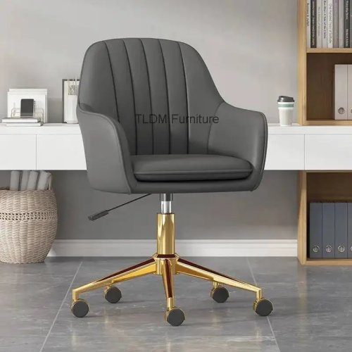 Cadeira de escritório de luxo dourada, giratória e regulável — cadeira para computador/mesa, para casa/quarto/penteadeira, estilo retro