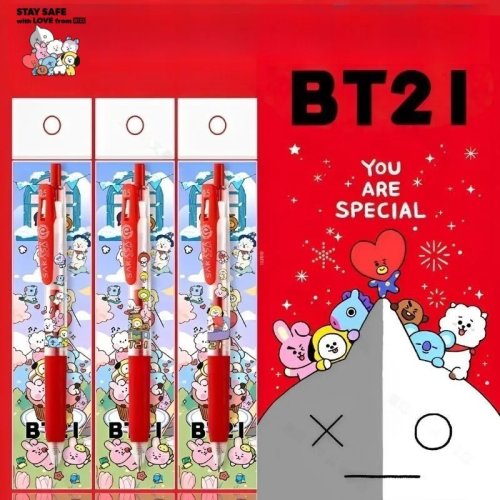 BT21 cute click ballpoint pen — Cooky, Tata, Koya, RJ, Shooky, Mang, Chimmy — student stationery, red ink