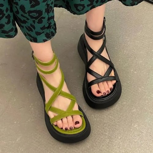 Sandália feminina salto largo com plataforma – verão, biqueira aberta, casual/desportiva
