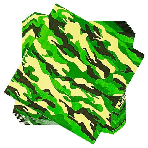 100-Pack 2-Ply Camouflage Disposable Cocktail/Guest Napkins — Military Theme Party, 6.5×6.5 in (folded)