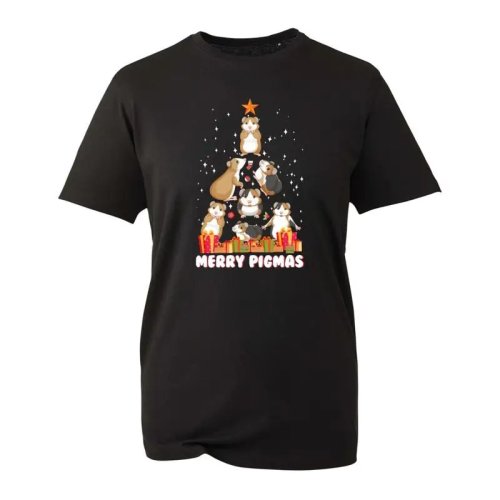 レディースTシャツ「Merry Pigmas」クリスマス・ねずみとツリーのユニークデザイン