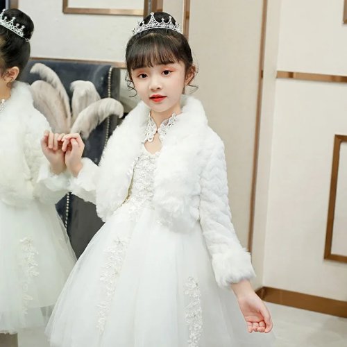 ベビー・キッズ用フェイクファー ボレロ／ケープ - フラワーガール用冬のショール・ラップ、結婚式やパーティー向け