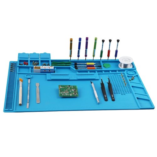 Mat Stasiun Solder - Mat Silikon Tahan Panas 932°F, Mat Magnetik Anti-Statik untuk Perbaikan Elektronik, Telepon, Laptop, dan Jam Tangan