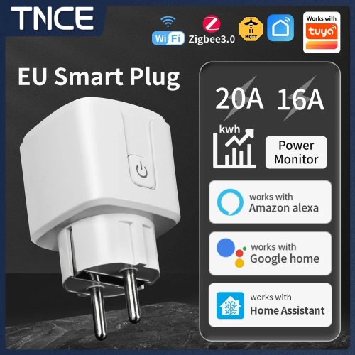 Tuya EU Smart Plug 16A/20A - WiFi & Zigbee 3.0, Power Monitoring, Voice Control, Alexa Compatible