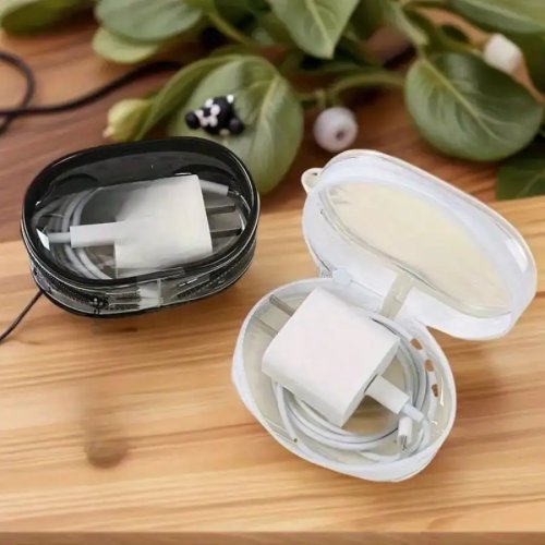 Charger Storage Bag – Compact transparent travel case for chargers, cables & accessories (Black/White, 1/2 pcs)
