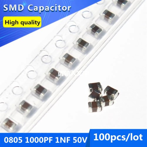 100 unidades Condensador cerámico multicapa SMD 0805 1nF (1000 pF) 50V X7R ±10%