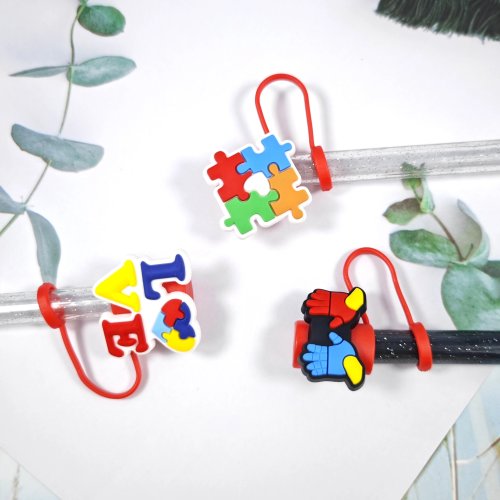 Fundas y tapitas para popotes Cartoon coloridos serie "Love" (Puzzle) — protectores de silicona