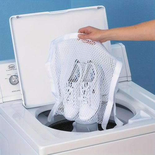 Saco de lavagem para ténis com cordão elástico — saco de rede resistente para máquina de lavar