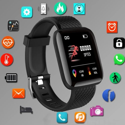 Smartwatch unissexo - Monitor de atividade, batimentos e notificações - Compatível com Android e iOS, relógio de pulso