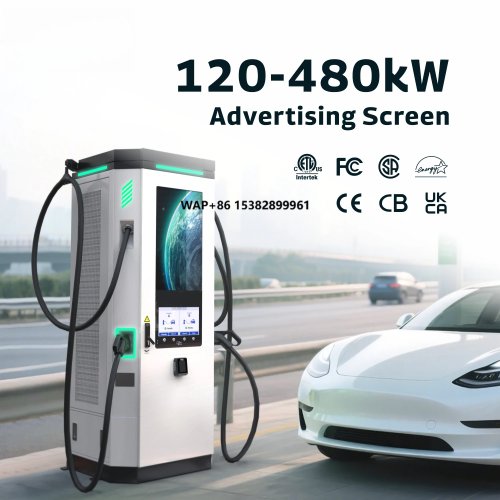 Colonnina ricarica DC veloce INJET Ampax Pro 120-480 kW per uso commerciale, OCPP/Modbus, CCS1/CCS2/NACS, display pubblicitario