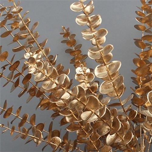 Haste de eucalipto artificial dourada 45 cm – Flor decorativa em plástico para casamento e casa (1 unidade)