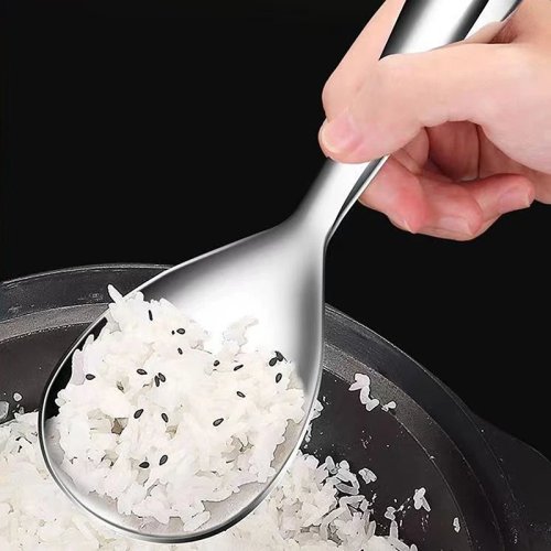 Cuchara para arroz de acero inoxidable, mango largo y reforzado — cuchara multiusos para cocina y buffet