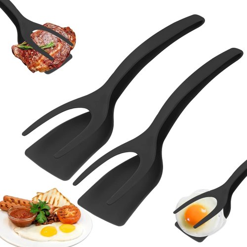 Dụng cụ 2 trong 1 – Spatula kẹp có tay cầm, nylon chống dính cho trứng, bánh kếp, omelet và cá