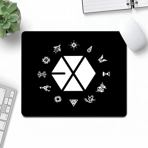 EXO K-Pop Logo Gaming Mouse Pad – Rubber non-slip base, stitched/locking edge, sizes S–XXL, desk & laptop mousepad