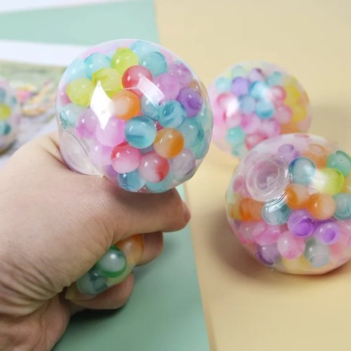 Bola Anti-Stres TPR 'Anggur' dengan Manik Pelangi — Mainan Fidget Sensorik, Mudah Ditekan untuk Meredakan Stres