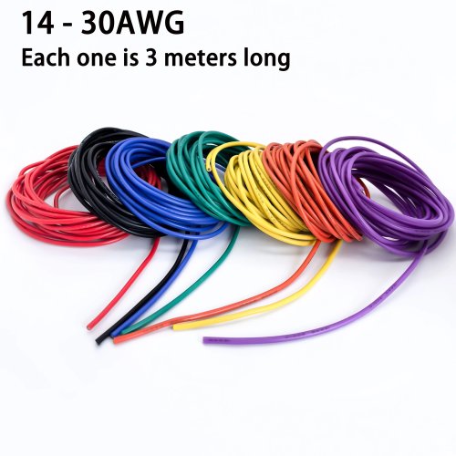 Kabel silikon fleksibel AWG 14/16/18/20/22/24/26/28/30 - tembaga berlapis timah, tahan panas, 3 m (10 ft)