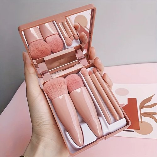 Bộ 5 cọ trang điểm bỏ túi có gương — kit du lịch mini gấp gọn