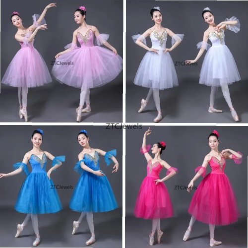 Tutu de ballet professionnel en chiffon «Giselle» – costume romantique de scène, jupe longue pour femmes et filles