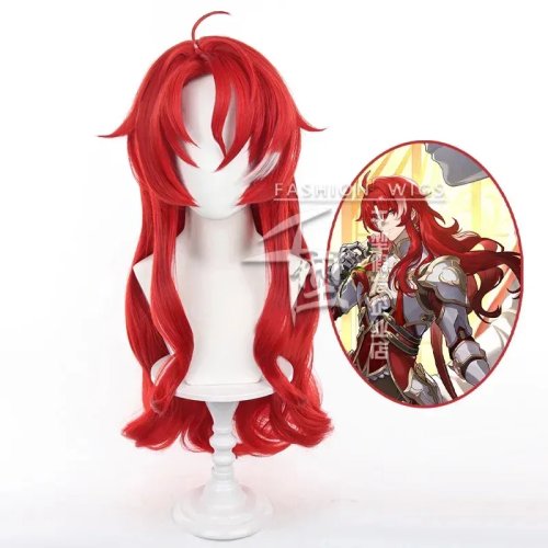 Wig Cosplay Honkai: Star Rail Argenti 70 cm — Wig merah panjang sintetis + Cape gratis, aksesori kostum (Halloween/Natal)