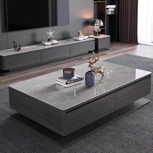 Scandinavische salontafel met marmeren blad — modern en luxe, ook als bijzettafel naast de bank