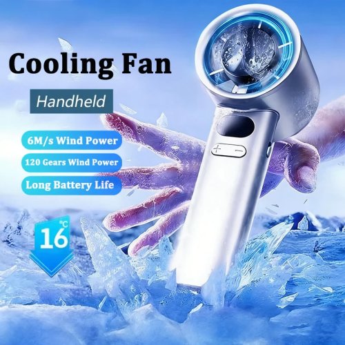 Ventilateur portable à main avec écran LED, batterie 3000 mAh — refroidissement haute vitesse et fonction compresse froide