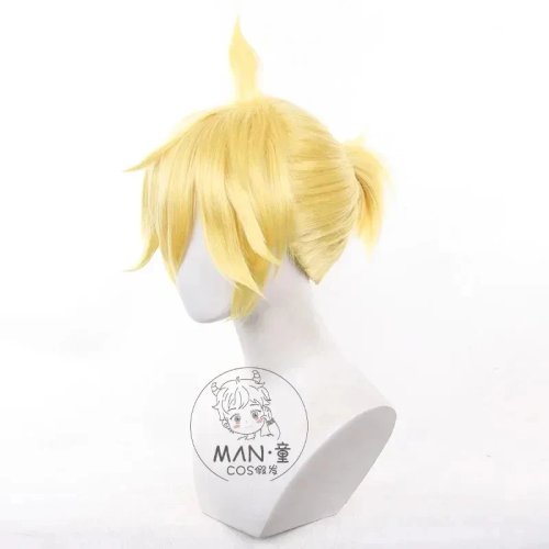 35cm short gold-yellow cosplay wig, heat-resistant synthetic hair + free wig cap