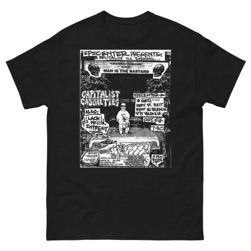 T-shirt uomo con stampa 'Man Is the Bastard / Capitalist Casualties' stile punk