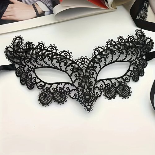 Topeng Separuh Wajah Wanita Renda Hitam — Penutup Mata bergaya veil untuk Pesta Topeng, Halloween, Cosplay
