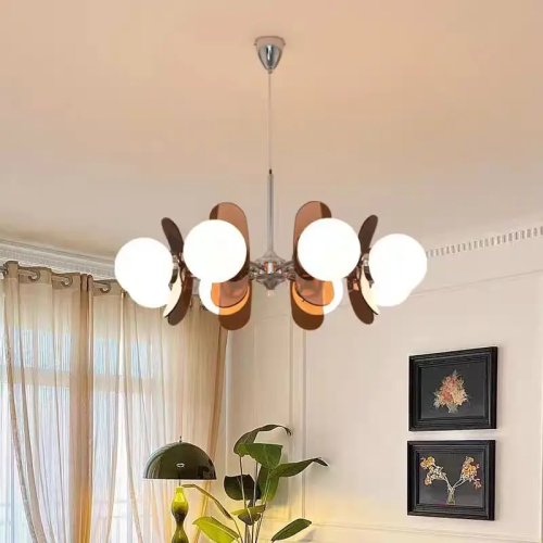 Lámpara de techo Memphis para salón – bolas de cristal blanco lechoso tipo ‘bubble’ con acrílico colorido, lámpara colgante estilo Bauhaus para comedor/dormitorio