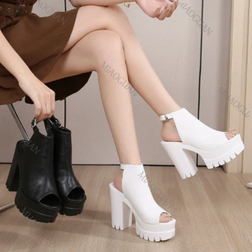 Sandales compensées femme à plateforme, talon bloc 13 cm, bout ouvert (fish‑mouth), brides à boucle