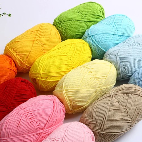 Hilo para tejer 4 hebras Milk Cotton (80%) — Set 40–50 g, teñido, para crochet, suéteres, gorros y muñecos