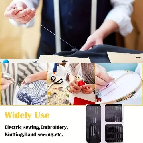 Set 55 agujas de coser a mano en acero inoxidable, varios tamaños, ojo grande con enhebrador