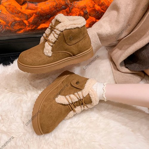 Women's Lace-Up Suede Snow Boots — Thick-Sole, Padded Warm Cotton-Lined Short Ankle Booties