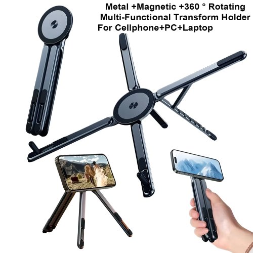 Magnetische telefoonhouder & selfie-stick 3-in-1 inklapbare statief voor iPhone, iPad, tablet, laptop, bureau