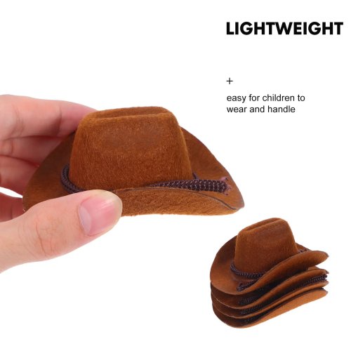 4pcs Mini Flocked Cowboy Hats — Tiny Western Hats for Dollhouse & DIY Crafts