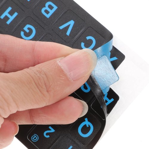 6 pegatinas de letras para teclado en inglés para laptop, fuente azul transparente, material premium