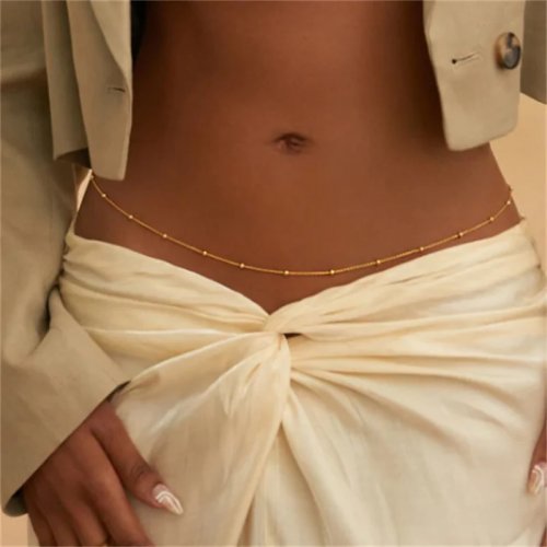 Bauchkette mit Perlen, Metall im Antik‑Goldton, Single‑Link Taillenkette – Bikini‑/Strandschmuck für Damen