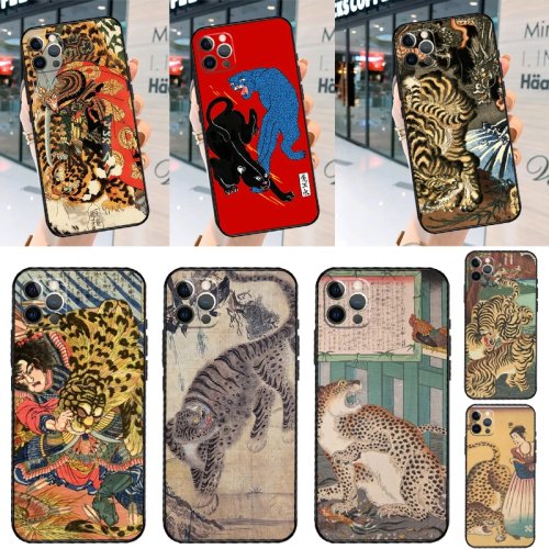 Funda estilo Ukiyo-e con pantera y tigre para Samsung Galaxy A12/A13/A14/A15/A16/A17/A26/A32/A33/A34/A35/A36/A52/A53/A54/A55/A56