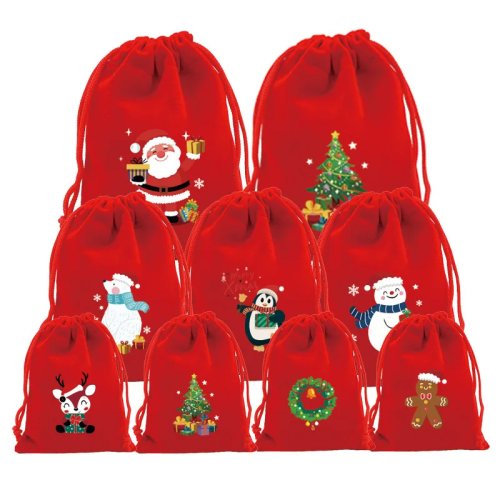 Pochon de Noël en velours à lien coulissant — sachet pour calendrier de l'Avent, bonbons et bijoux