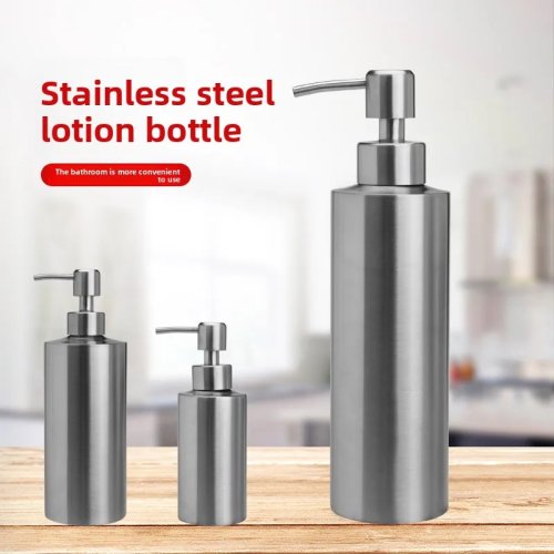 Doseador de sabão/xampu em aço inox 304, cilíndrico direito — garrafa com bomba 250/350/550 ml