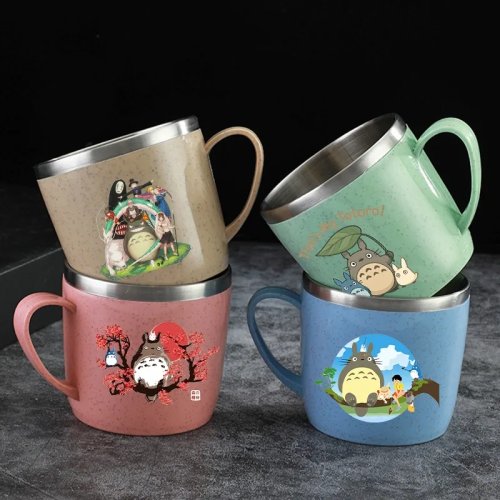 Totoro Trinkflasche aus Edelstahl mit Henkel – Unisex für Wasser, Milch und Kaffee – Geschenkidee zum Geburtstag für Paare & Familie