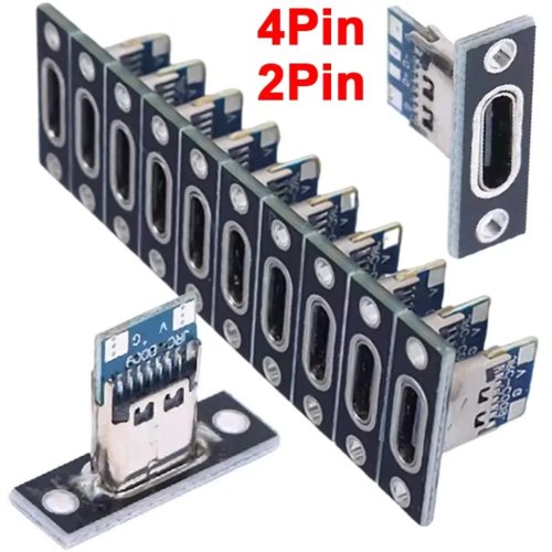 Prise USB Type-C 3.1 femelle (2/4 broches) port charge et données avec plaque de fixation, 1-20 pièces