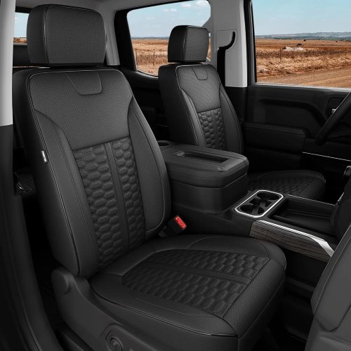 Housses de sièges en cuir pour Chevrolet Silverado/Sierra Crew Cab 1500 (2019–2026), 2500/3500HD (2020–2026) — Ensemble complet avec siège central rabattable
