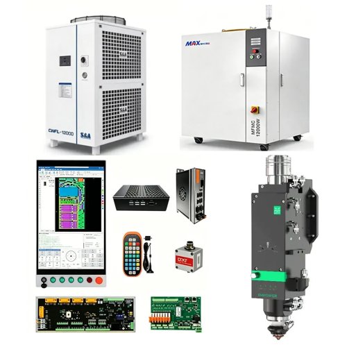Head pemotong laser Raytools BS12K-CAT 12kW 2-in-1 dengan pengendali XC6000PLUS, power RFL-C12000S-CE/MAX dan chiller MFSC-12000 S&A (12000W)