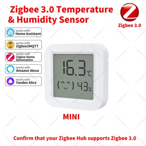 Zigbee 3.0 온도·습도 센서 — Zigbee 허브 필요, Home Assistant, Yandex, Alexa, ZHA, Zigbee2MQTT 호환