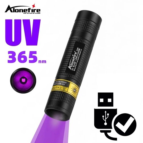 ไฟฉาย UV LED ขนาดเล็ก 365nm ชาร์จ USB — แบล็กลไลท์สำหรับเล็บ ตรวจคราบสัตว์ ตรวจธนบัตร และค้นหาแมงป่อง