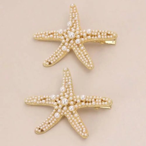 Set 2 unidades accesorios pelo mujer 'Ocean' — horquilla estrella de mar y clip estrella con perla sintética, estilo boho Y2K