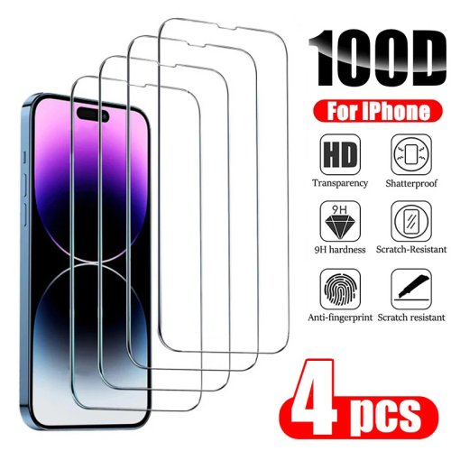 Набір із 4 загартованих захисних скелець для iPhone 14 Pro Max / 14 Plus / 14 Pro — сумісні з iPhone 15, 13, 12, 11 Pro Max та 12 Mini / 13 Mini