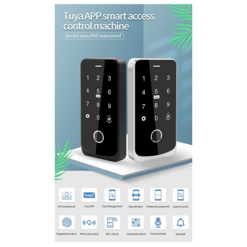 Clavier de contrôle d'accès Tuya TF9 — Bluetooth, télécommande, carte RFID IC M1 et lecteur d'empreintes, compatible avec l'application Tuya