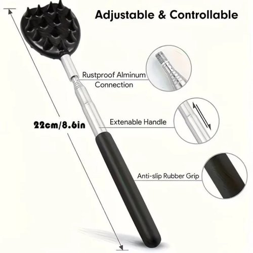 Black retractable back massager, 23–70 cm extendable handheld massage stick for back & body